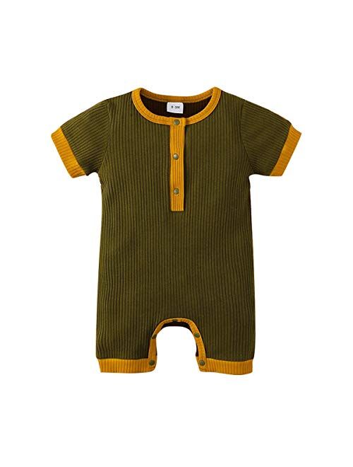 Ciycuit Newborn Baby Boy Girl Romper Clothes Infant Solid Ribbed Onesie Bodysuit Jumpsuit Outfits