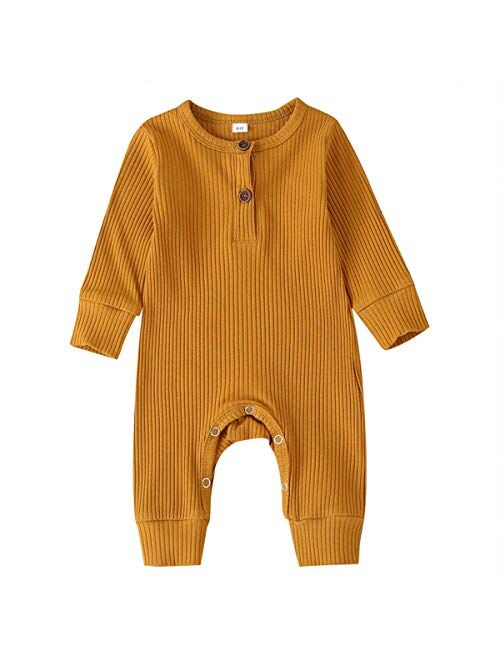 Ciycuit Newborn Baby Boy Girl Romper Clothes Infant Solid Ribbed Onesie Bodysuit Jumpsuit Outfits