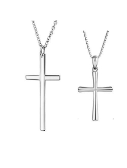 Couple Cross Necklace 2Pcs Set Solid S925 Sterling Silver Tiny Simple Cross Pendant Necklace Angel Wing