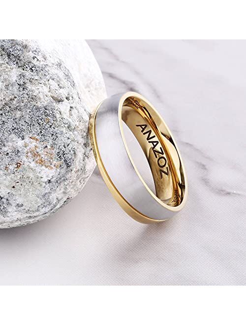 ANAZOZ His and Her Promise Rings Engravable Titanium 18K Gold Plated Wedding Engagement Band Couple Ring Top Ring 6MM