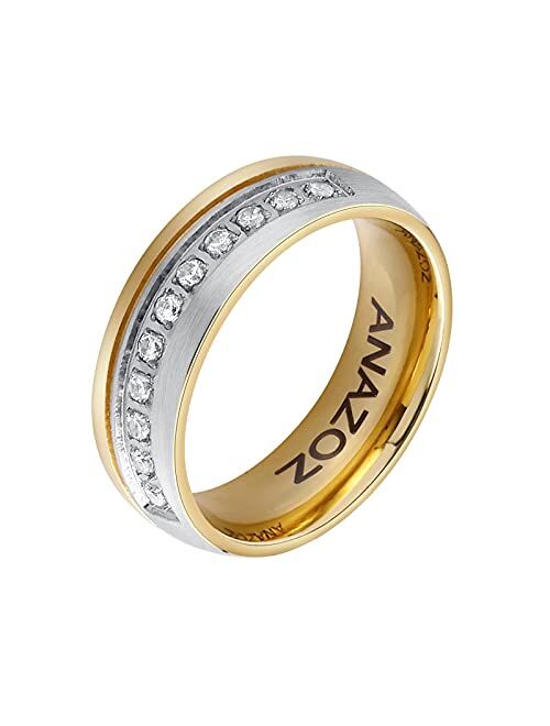 ANAZOZ His and Her Promise Rings Engravable Titanium 18K Gold Plated Wedding Engagement Band Couple Ring Top Ring 6MM