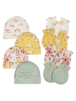 Gerber Baby Girls' 8-Piece Organic Cap and Mitten-Set