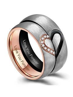 Free Custom Engraving Matching Promise Rings for Couples Stainless Steel Puzzle Heart Engagement Wedding Ring Band for His and Her