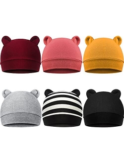 Geyoga 6 Pieces Newborn Baby Hat Bear Ears Infant Caps Baby Boy Girl Toddler Hats Infant Beanie Caps for 0-3 Months