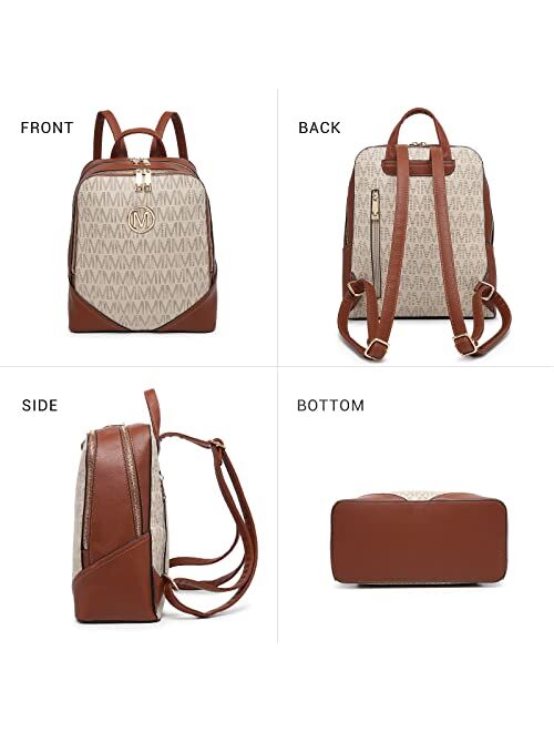 Mkp Collection MKP Women Fashion Double Zipper Signature Medium Backpack Purse PU Leather Teen Girls Ladies Bookbag Travel Bag Set 2Pcs