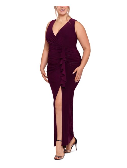 Betsy & Adam Plus Size V-Neck Gown