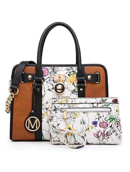 Mkp Collection MKP Women Satchel Handbags Purses Two tone Top Handle Tote Shoulder Bags with Matching Wristlet Wallet Set 2pcs