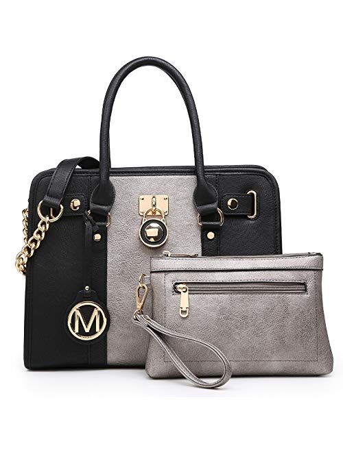 Mkp Collection MKP Women Satchel Handbags Purses Two tone Top Handle Tote Shoulder Bags with Matching Wristlet Wallet Set 2pcs