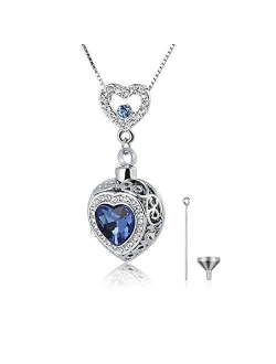 Stainless Steel Ashes Necklace Memorial Cremation Jewelry Blue Heart Zirconia Urn Keepsake Pendants