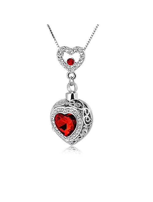 ANAZOZ Stainless Steel Ashes Necklace Memorial Cremation Jewelry Blue Heart Zirconia Urn Keepsake Pendants