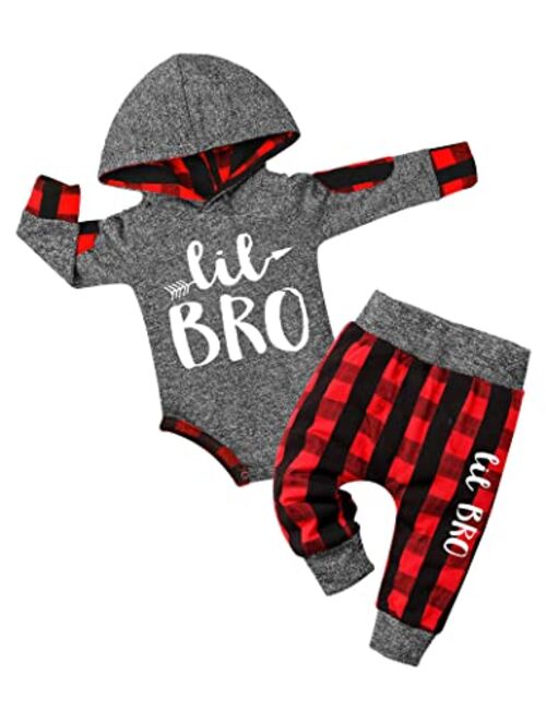 Fommy Newborn Baby Boy Clothes Plaid Letter Print Long Sleeve Hoodies + Long Pants 2PCS Fall Winter Outfits Set