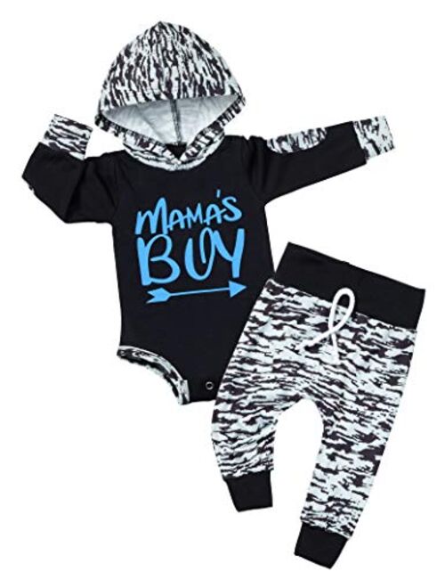 Fommy Newborn Baby Boy Clothes Plaid Letter Print Long Sleeve Hoodies + Long Pants 2PCS Fall Winter Outfits Set