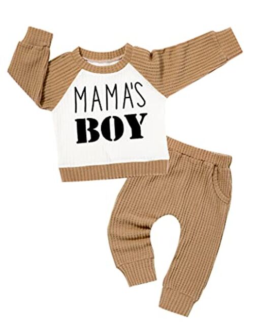 Fommy Newborn Baby Boy Clothes Plaid Letter Print Long Sleeve Hoodies + Long Pants 2PCS Fall Winter Outfits Set