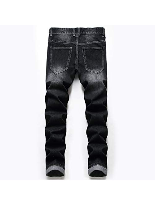 LZLER Mens Ripped Jeans,Distressed Destroyed Slim Fit Straight Leg Denim Pant with Holes