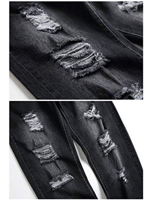 Enrica Men's Straight Slim Fit Ripped Distressed Jeans with Patches Pants