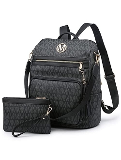 MKP Women Fashion Backpack Purse PU Leather Convertible Large Ladies Rucksack Travel Shoulder Bags Handbag with Wristlet and Tassel Decor (Black)