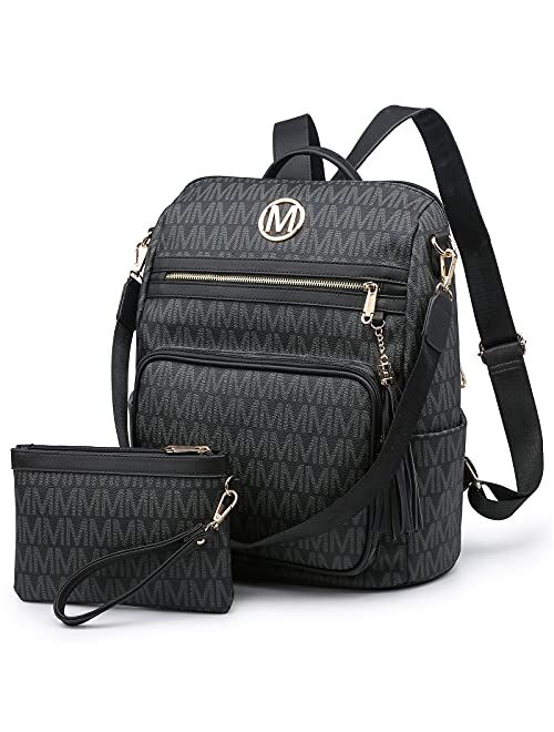 Mkp Collection MKP Women Fashion Backpack Purse PU Leather Convertible Large Ladies Rucksack Travel Shoulder Bags Handbag with Wristlet and Tassel Decor (Black)