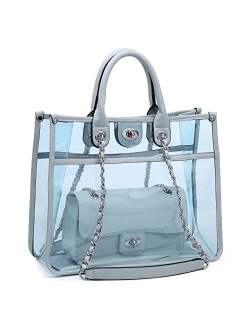 Large Clear Tote Bag Top handle Bag for Women Handbag Messenger Crossbody Purse With Turn Lock Closure (2 Sets)