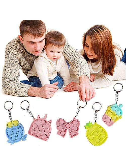 ZJDL Push Pop Fidget Toy, 5Pack Mini Fidget Keychain Pop Fidget Toys Fidget Popper Anti-Anxiety Stress Reliever Sensory Toys for Toddlers Kids Adults