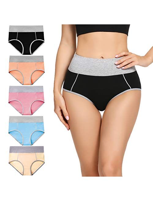 Molasus Womens Cotton Underwear Briefs High Waisted Ladies Panties (Regular & Plus Size)