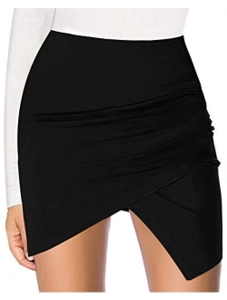 MANGOPOP Women's Basic Faux Suede High Waist A-line Mini Pencil Bodycon Skirt