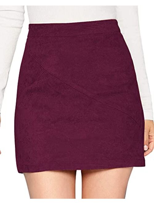 MANGOPOP Women's Basic Faux Suede High Waist A-line Mini Pencil Bodycon Skirt