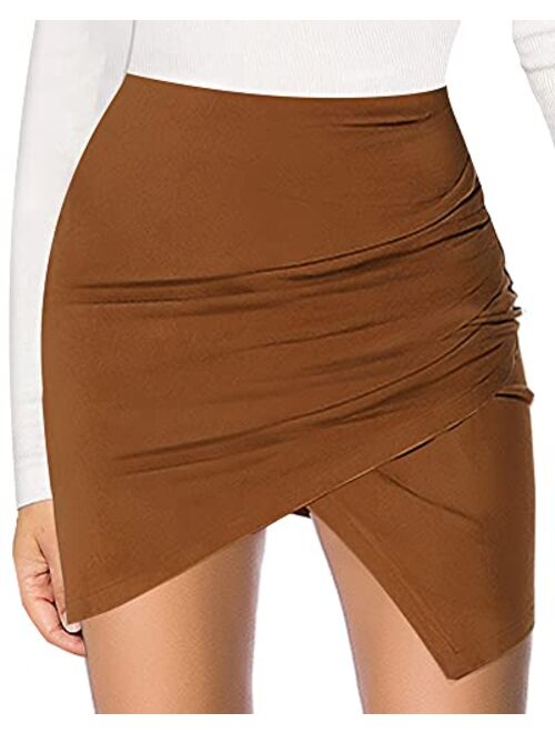 MANGOPOP Women's Basic Faux Suede High Waist A-line Mini Pencil Bodycon Skirt