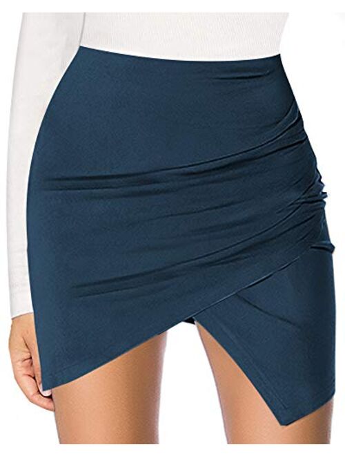 MANGOPOP Women's Basic Faux Suede High Waist A-line Mini Pencil Bodycon Skirt