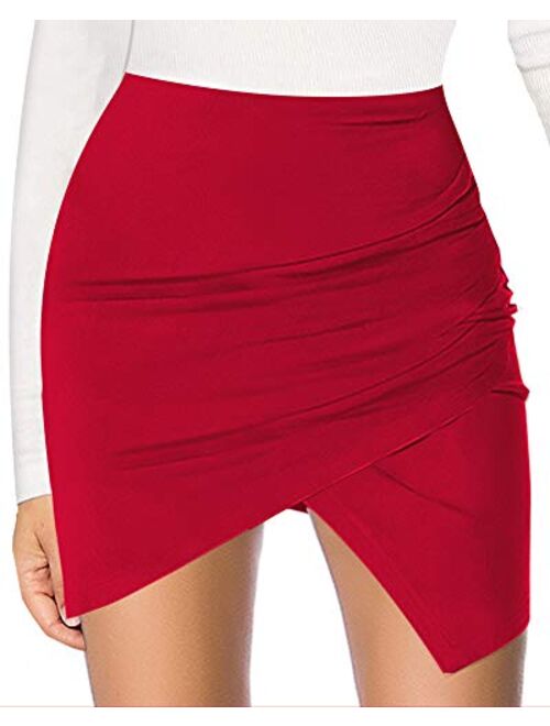 MANGOPOP Women's Basic Faux Suede High Waist A-line Mini Pencil Bodycon Skirt