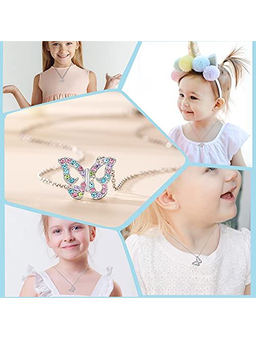 Shonyin Butterfly Necklace for Teen Girls Chain 18"+2", Christmas Birthday Gifts for Young Girl Daughter Cute Pretty Multicolor Crystal Jewelry