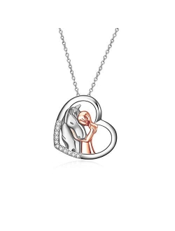 YFN Horse Pendant Necklace Jewelry 925 Sterling Silver Girls Embrace Horse Gift For Women Girls