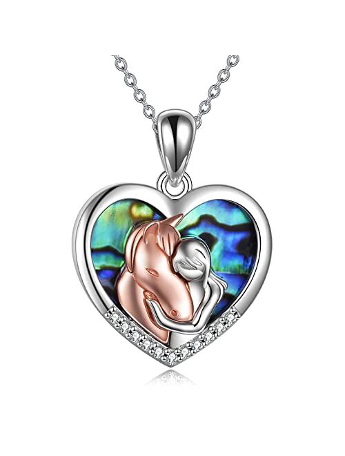 YFN Horse Pendant Necklace Jewelry 925 Sterling Silver Girls Embrace Horse Gift For Women Girls