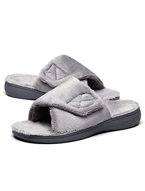 SOLLBEAM Fuzzy House Slippers With Arch Support Orthotic Heel Cup Sandals For Women