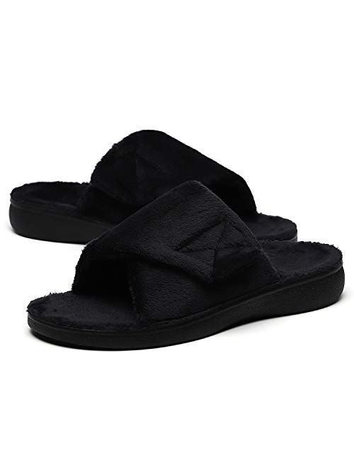 SOLLBEAM Fuzzy House Slippers With Arch Support Orthotic Heel Cup Sandals For Women