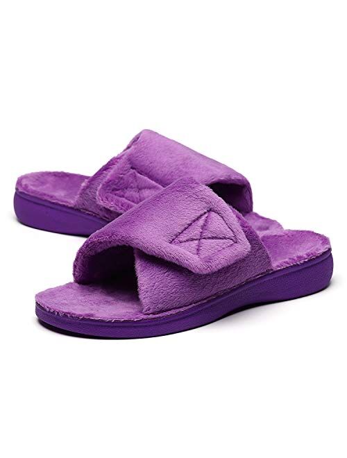 SOLLBEAM Fuzzy House Slippers With Arch Support Orthotic Heel Cup Sandals For Women