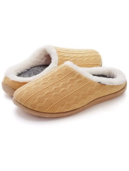 WHITIN Women Arch Support Fuzzy Knitted Slipper Warm Fluffy Slip On House Shoes