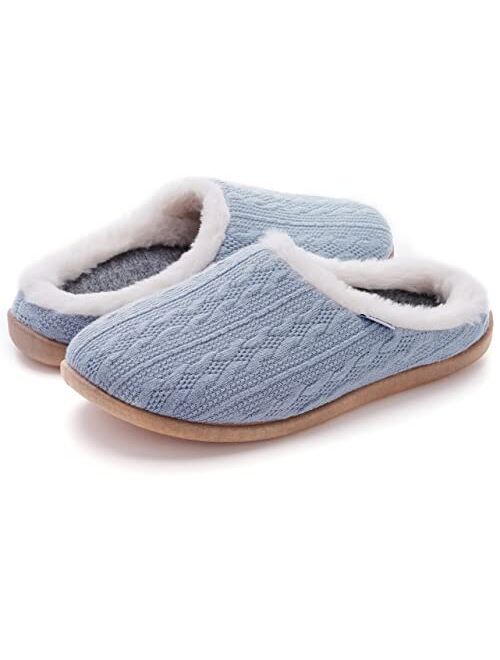 WHITIN Women Arch Support Fuzzy Knitted Slipper Warm Fluffy Slip On House Shoes