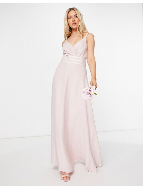 ASOS DESIGN Bridesmaid pleated cami maxi dress with satin trim waist detail