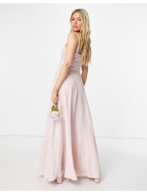 ASOS DESIGN Bridesmaid pleated cami maxi dress with satin trim waist detail