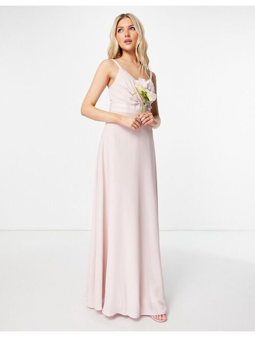 ASOS DESIGN Bridesmaid pleated cami maxi dress with satin trim waist detail