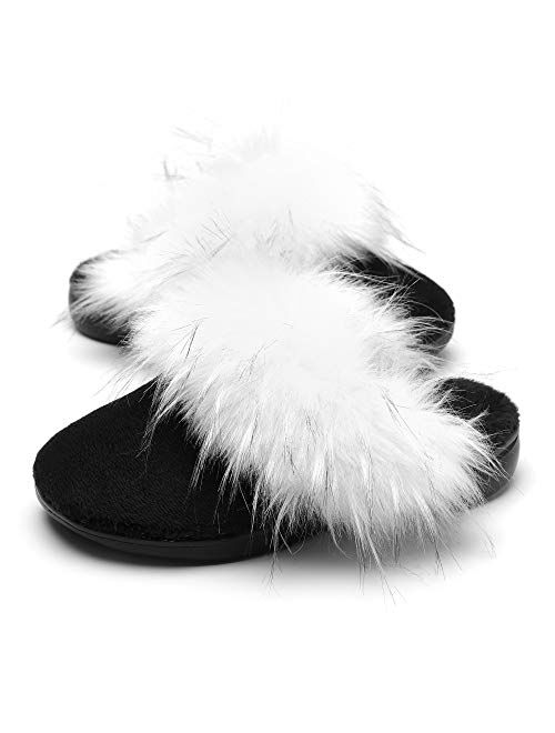 SOLLBEAM Fuzzy House Shoes with Arch Support Orthotic Heel Cup Sandals Slippers for Women