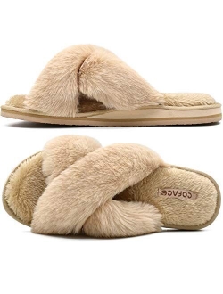 COFACE Womens Fuzzy Slides Fluffy Faux Fur House Slippers Open Toe Slip On Sandals Cozy Soft Yoga Mat Slippers Sandals With Arch Support Indoor Outdoor