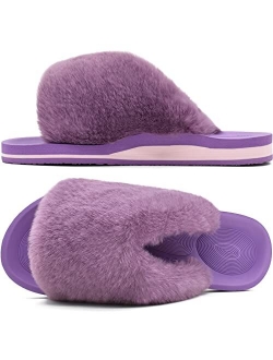 COFACE Womens Fuzzy Slides Fluffy Faux Fur House Slippers Open Toe Slip On Sandals Cozy Soft Yoga Mat Slippers Sandals With Arch Support Indoor Outdoor