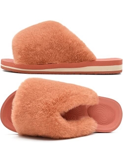 COFACE Womens Fuzzy Slides Fluffy Faux Fur House Slippers Open Toe Slip On Sandals Cozy Soft Yoga Mat Slippers Sandals With Arch Support Indoor Outdoor