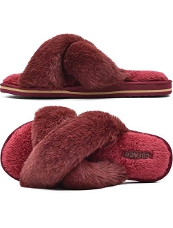 COFACE Womens Fuzzy Slides Fluffy Faux Fur House Slippers Open Toe Slip On Sandals Cozy Soft Yoga Mat Slippers Sandals With Arch Support Indoor Outdoor