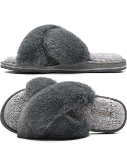 COFACE Womens Fuzzy Slides Fluffy Faux Fur House Slippers Open Toe Slip On Sandals Cozy Soft Yoga Mat Slippers Sandals With Arch Support Indoor Outdoor