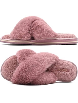 COFACE Womens Fuzzy Slides Fluffy Faux Fur House Slippers Open Toe Slip On Sandals Cozy Soft Yoga Mat Slippers Sandals With Arch Support Indoor Outdoor