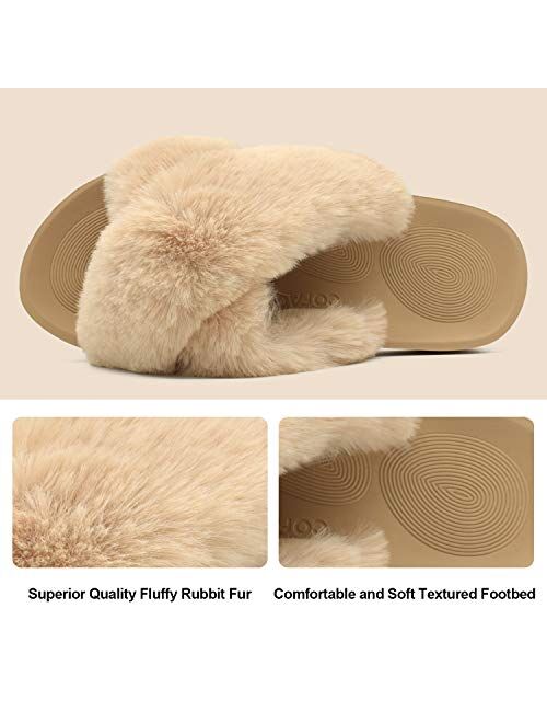 COFACE Womens Fuzzy Slides Fluffy Faux Fur House Slippers Open Toe Slip On Sandals Cozy Soft Yoga Mat Slippers Sandals With Arch Support Indoor Outdoor