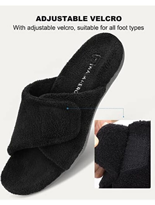 Walk·Hero Comfort And Support Plush Fuzzy Slippers Arch Support Womens Cozy Open Toe Heel Cup House Shoes Soft Anti-Slip Slip On Breathable