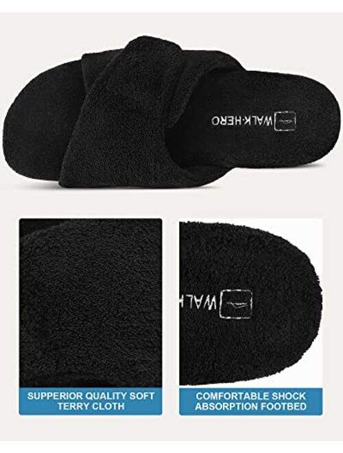 Walk·Hero Comfort And Support Plush Fuzzy Slippers Arch Support Womens Cozy Open Toe Heel Cup House Shoes Soft Anti-Slip Slip On Breathable